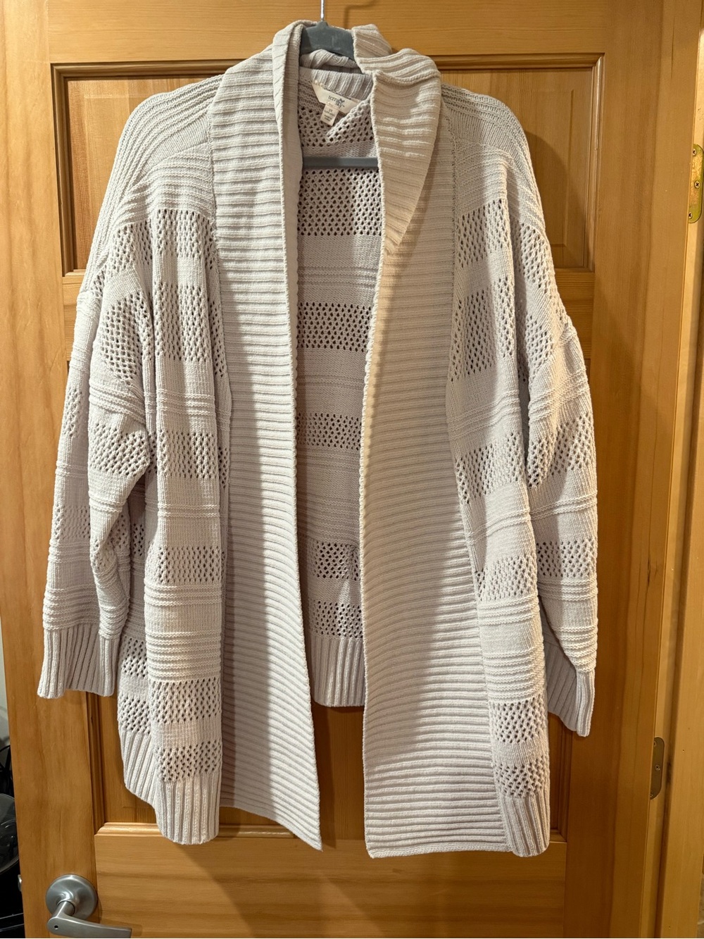 Terra & Sky Open-Front Cream Knit Cardigan